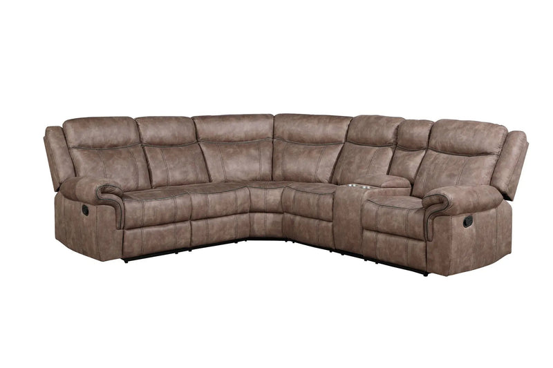 Dollum - Two Tone Nubuck Manual Recliner Sectional Sofa With USB Port Cupholder Console by HouseOfZazla