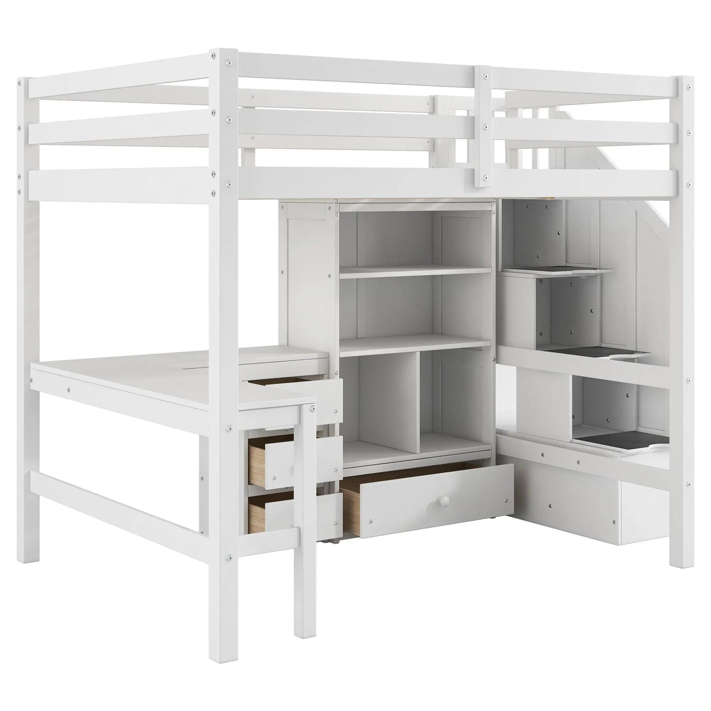 Loft Bed & L Shaped Desk, Drawers, Cabinet, And Storage Staircase by HouseOfZazla