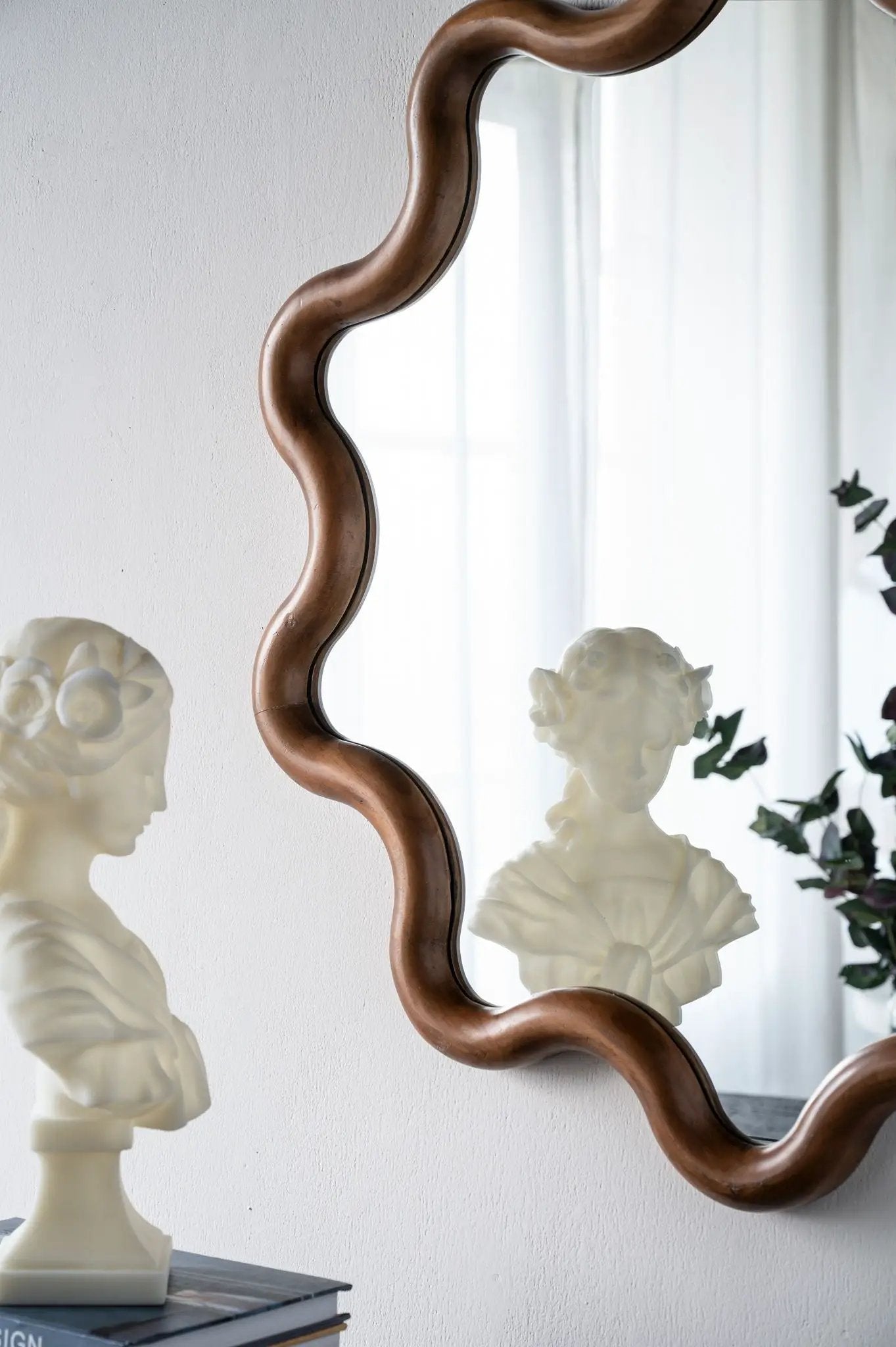 Wooden Accent Mirror With Unique Frame, Wall Mirror For Living Room Bedroom Entryway - Brown by HouseOfZazla