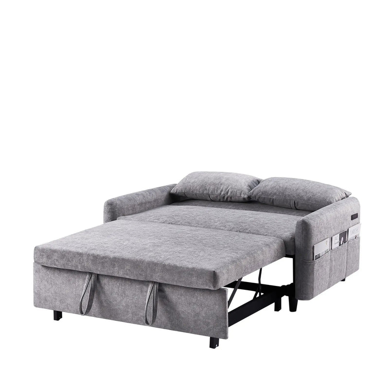 Pull Out Sleep Sofa Bed Loveseats Sofa Couch With Adjsutable Backrest, Storage Pockets, 2 Soft Pillows, USB Ports For Living Room, Bedroom, Apartment, Office by HouseOfZazla