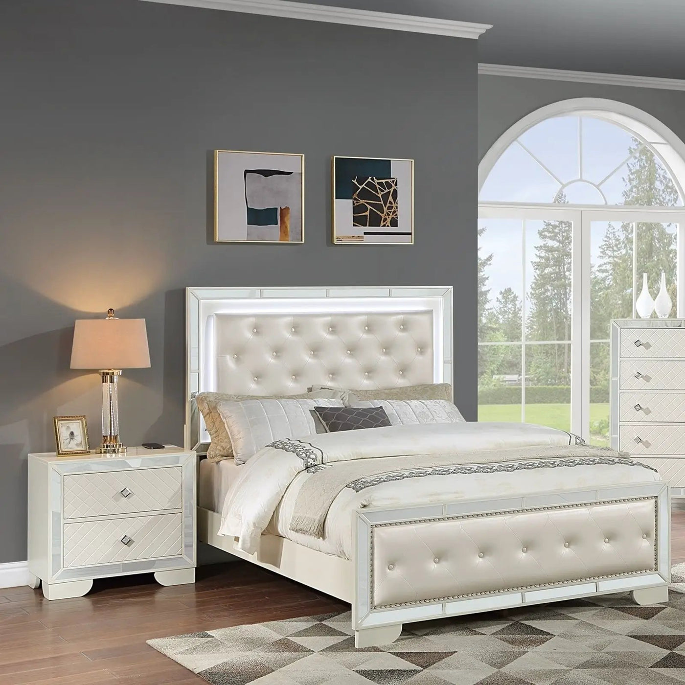 3 Piece Bedroom Set, Bed With LED Lights And 2 Nightstands by HouseOfZazla