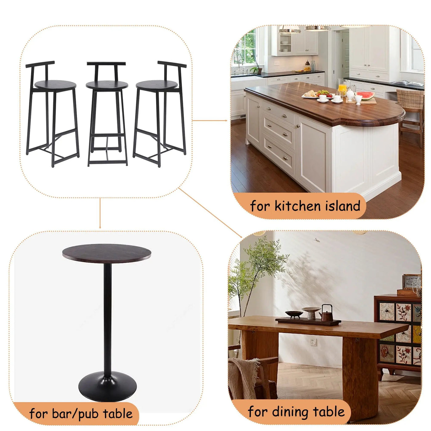 Modern Bar Stools With Backrest For Kitchen (Set of 3) by HouseOfZazla
