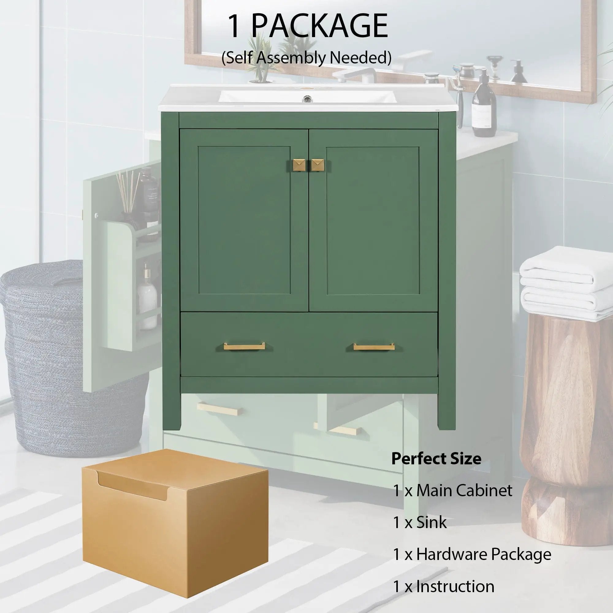 Bathroom Vanity With Single Sink, Combo Cabinet Undermount Sink, Bathroom Storage Cabinet With 2 Doors And A Drawer, Soft Closing, Multifunctional Storage, Solid Wood Frame by HouseOfZazla