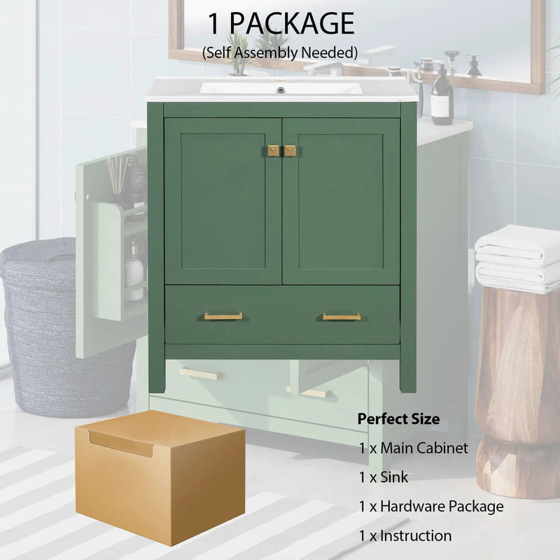 Bathroom Vanity With Single Sink, Combo Cabinet Undermount Sink, Bathroom Storage Cabinet With 2 Doors And A Drawer, Soft Closing, Multifunctional Storage, Solid Wood Frame by HouseOfZazla