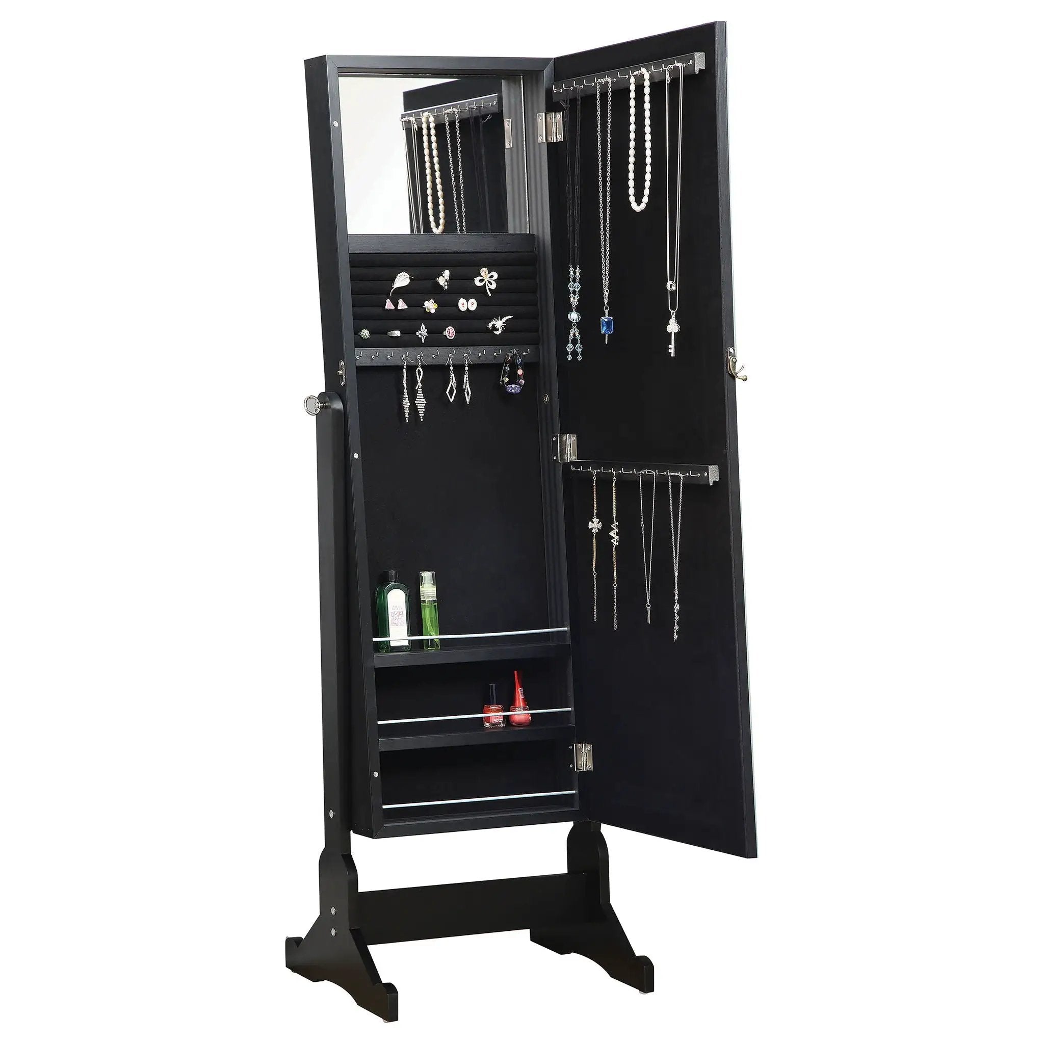 Cortez Cheval Mirror with Jewelry Storage Black by Unique Piece Furniture