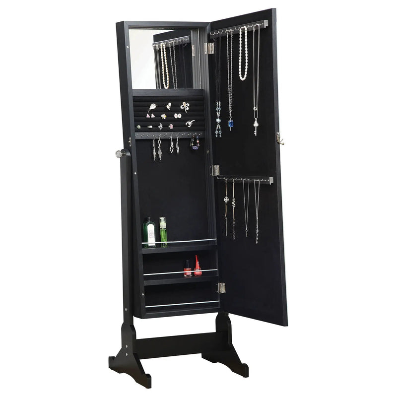 Cortez Cheval Mirror with Jewelry Storage Black by Unique Piece Furniture