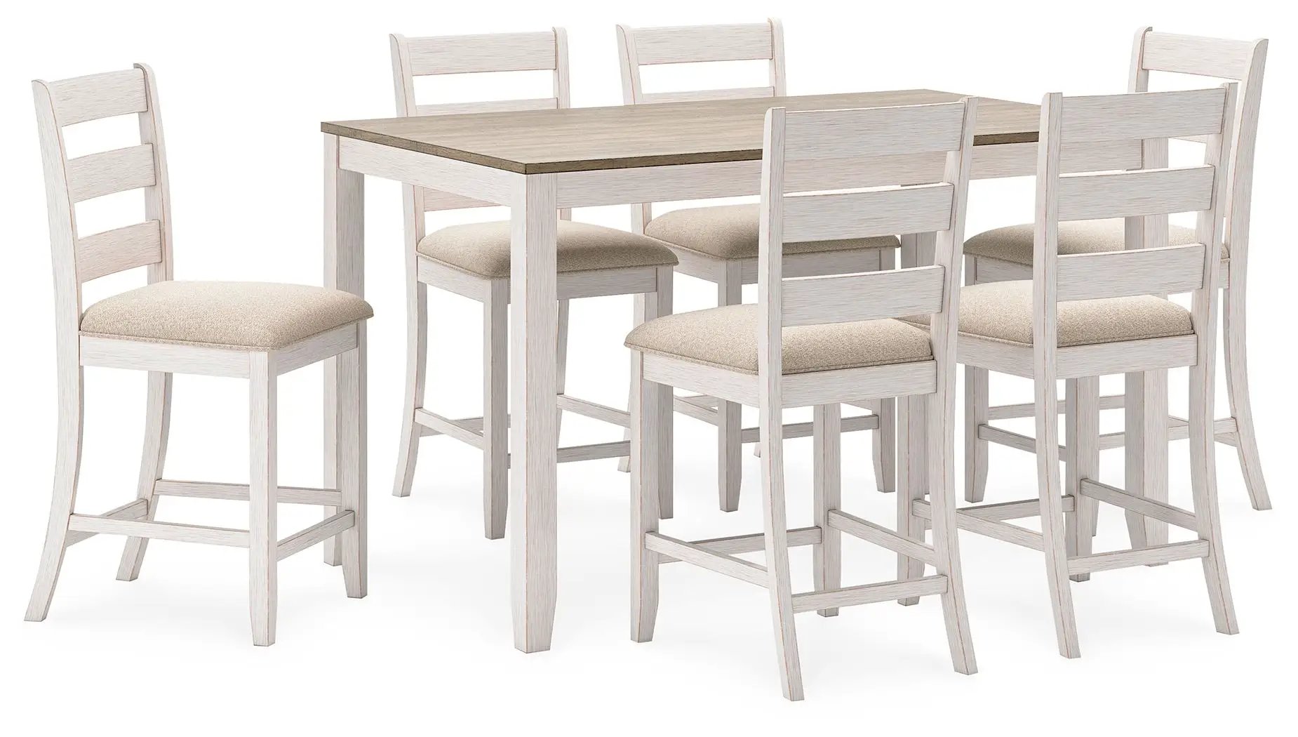 Skempton - Counter Height Dining Table and Bar Stools (Set of 7) - White / Light Brown by Unique Piece Furniture