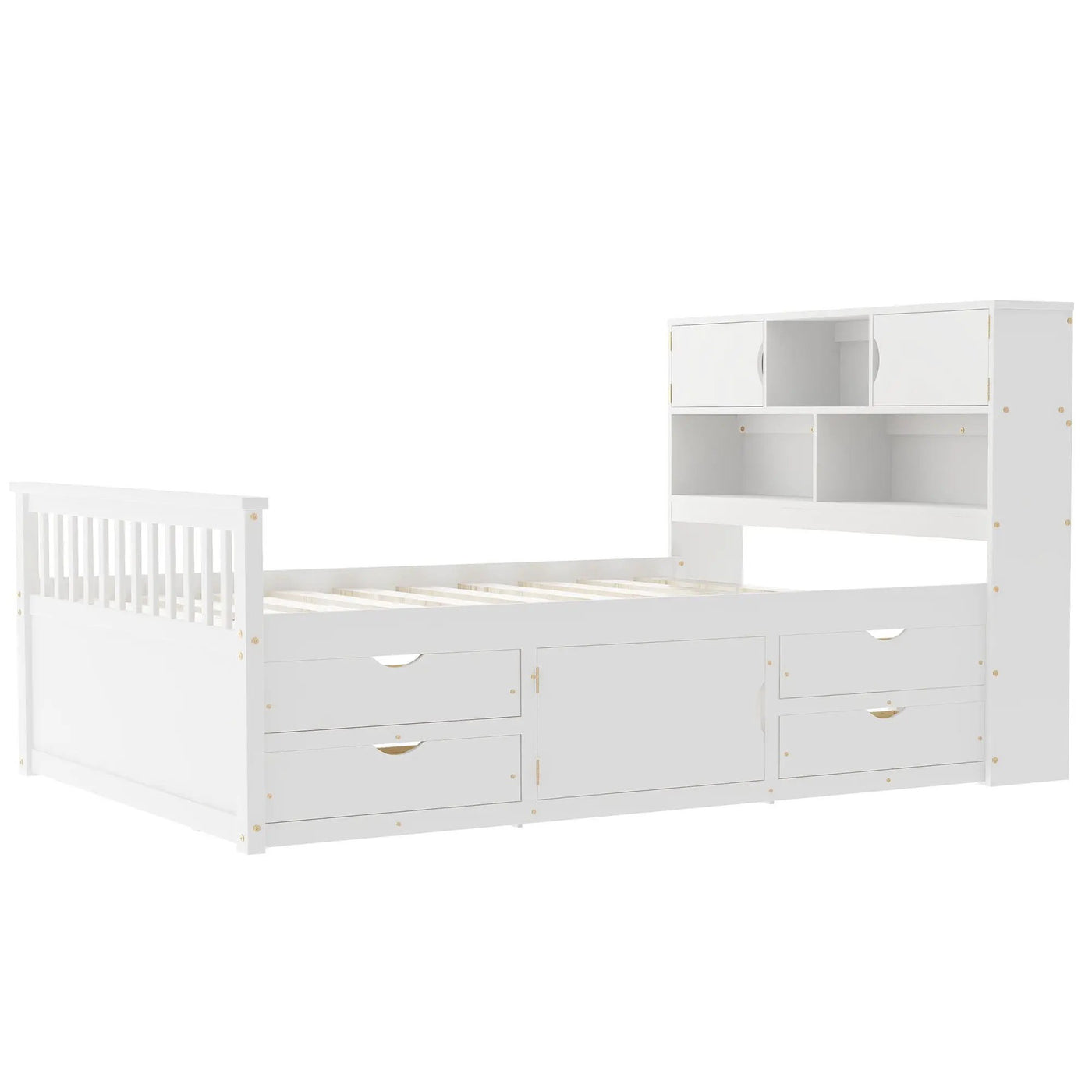Captain Platform Bed Frame With Bookcase Headboard, 4 Drawers, Storage Shelves by HouseOfZazla