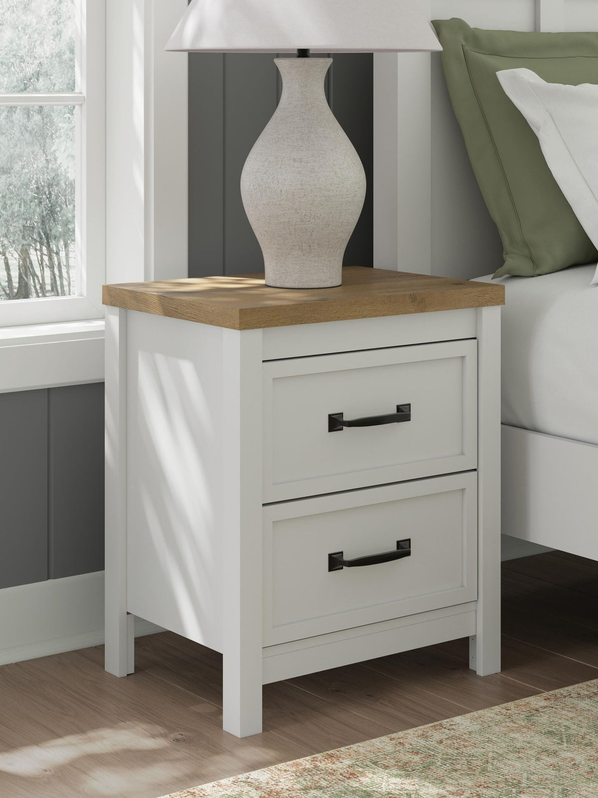 Kerisden - Two Drawer Night Stand - White / Brown, photo 7 of 7