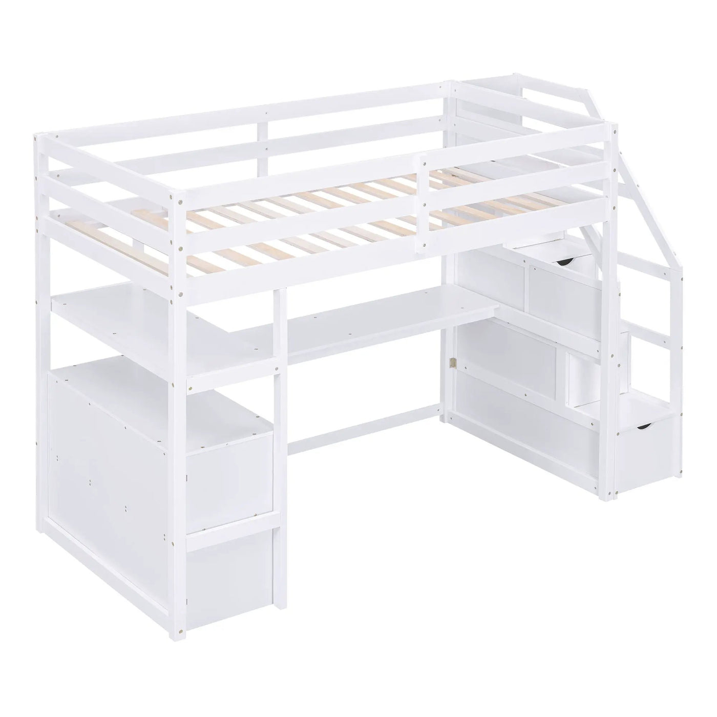 Loft Bed With Desk, Shelves, 2 Drawers, Storage Staircase by Unique Piece Furniture