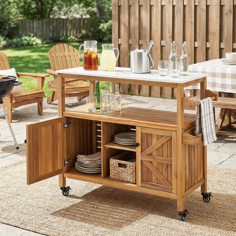 Outdoor Patio Acacia Wood Bar Cart by HouseOfZazla