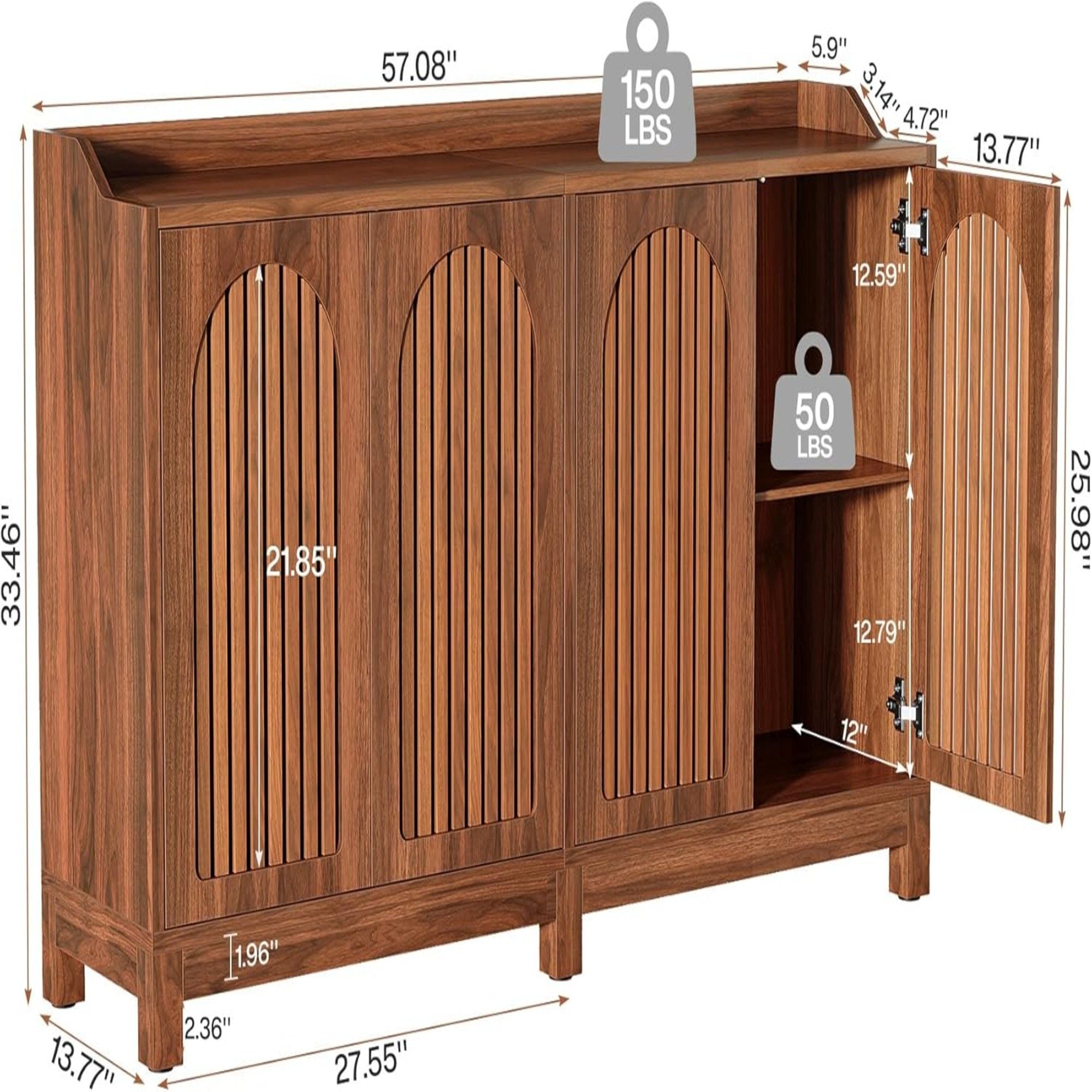 Sideboard Buffet Cabinet With 4 Doors & Shelves, Credenza Table For Dining Room - Brown by HouseOfZazla