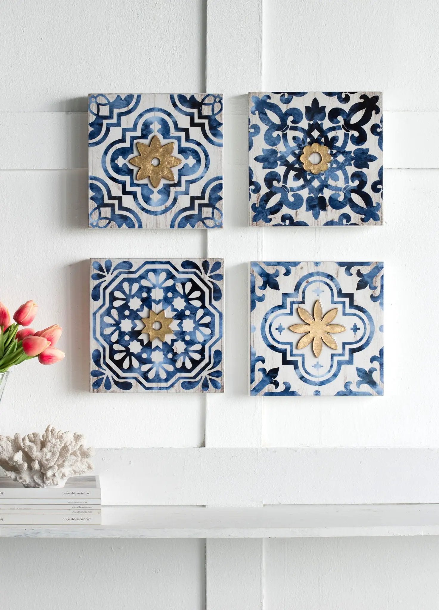 Abstract, And Wall Decor Accents (Set of 4) - White / Blue by HouseOfZazla