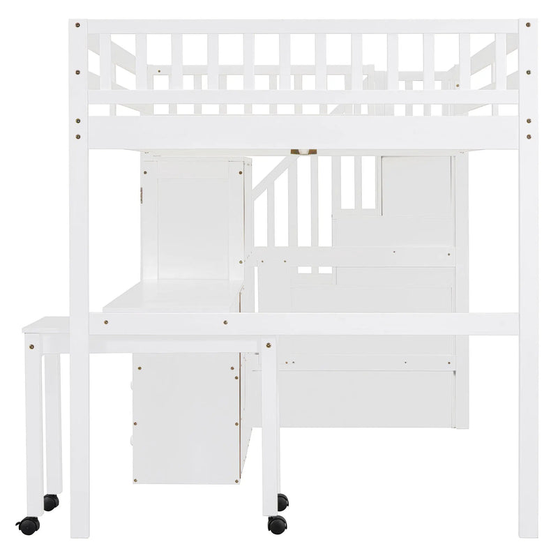 Loft Bed With Stairs, Bookshelf, Drawers, Desk & Wardrobe, Space Saving Multifunctional Furniture by HouseOfZazla