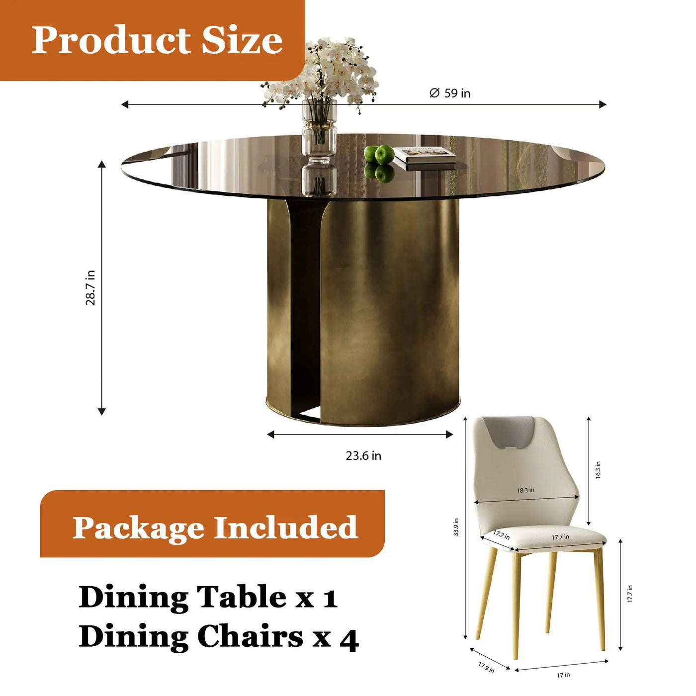 Modern Round Dining Table Set With Glass Top And Steel Legs by HouseOfZazla