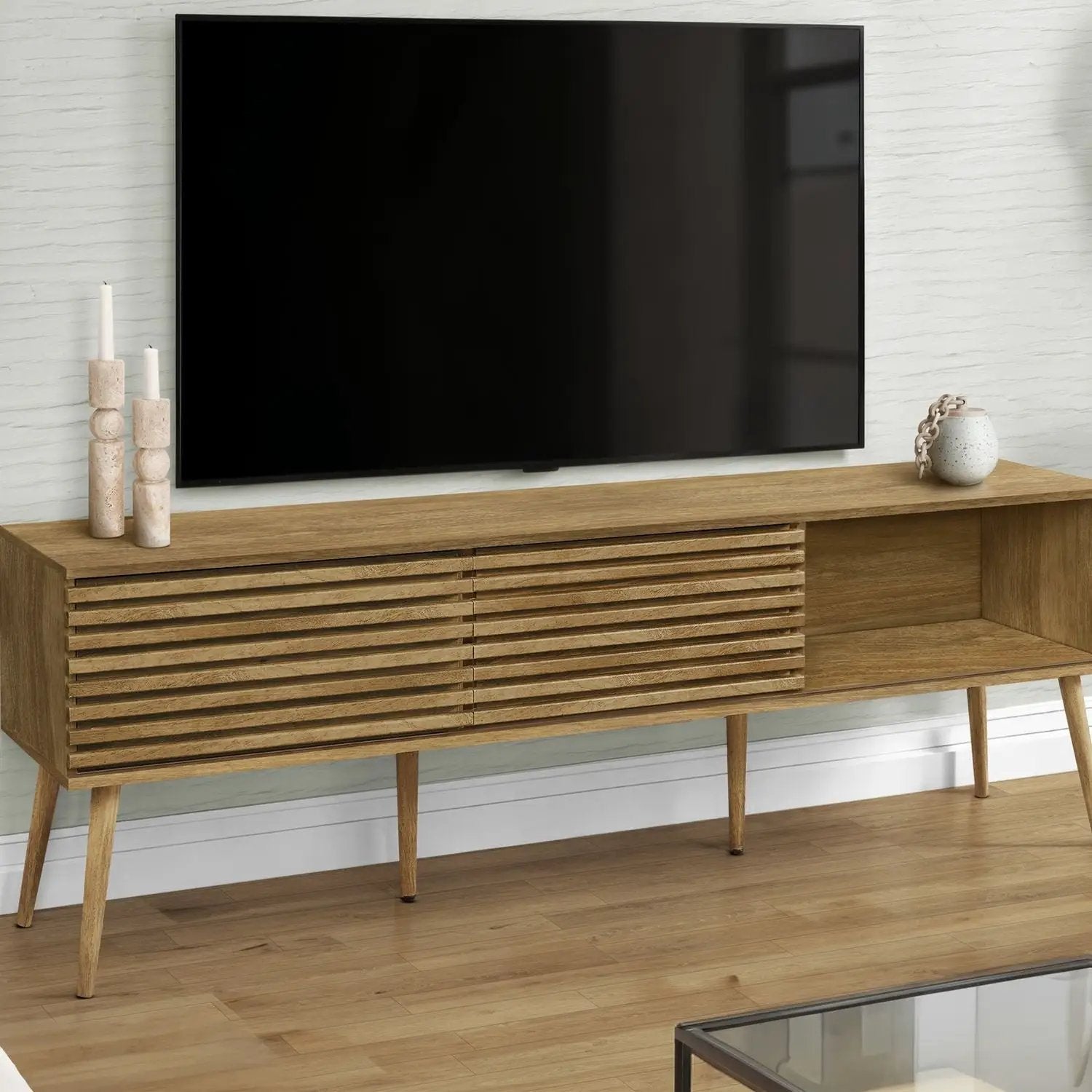 TV Stand, 72 Inch, Media Entertainment Center, Storage Cabinet, Console, Storage Shelves, Contemporary & Modern - Walnut by Unique Piece Furniture