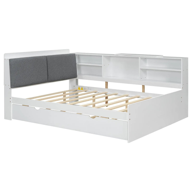 Platform Bed With Trundle, Shelves, And Storage Headboard by Unique Piece Furniture