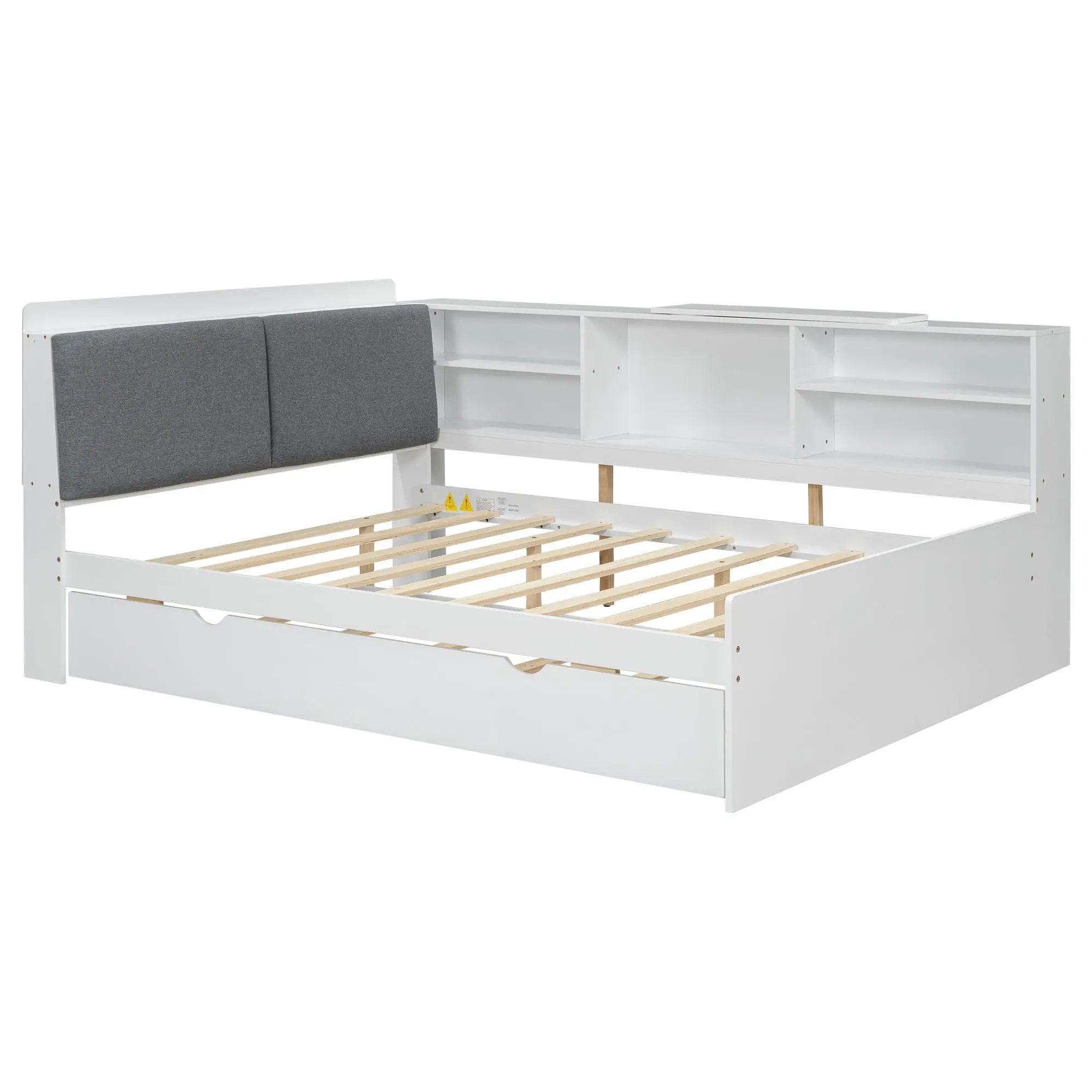 Platform Bed With Trundle, Shelves, And Storage Headboard by HouseOfZazla