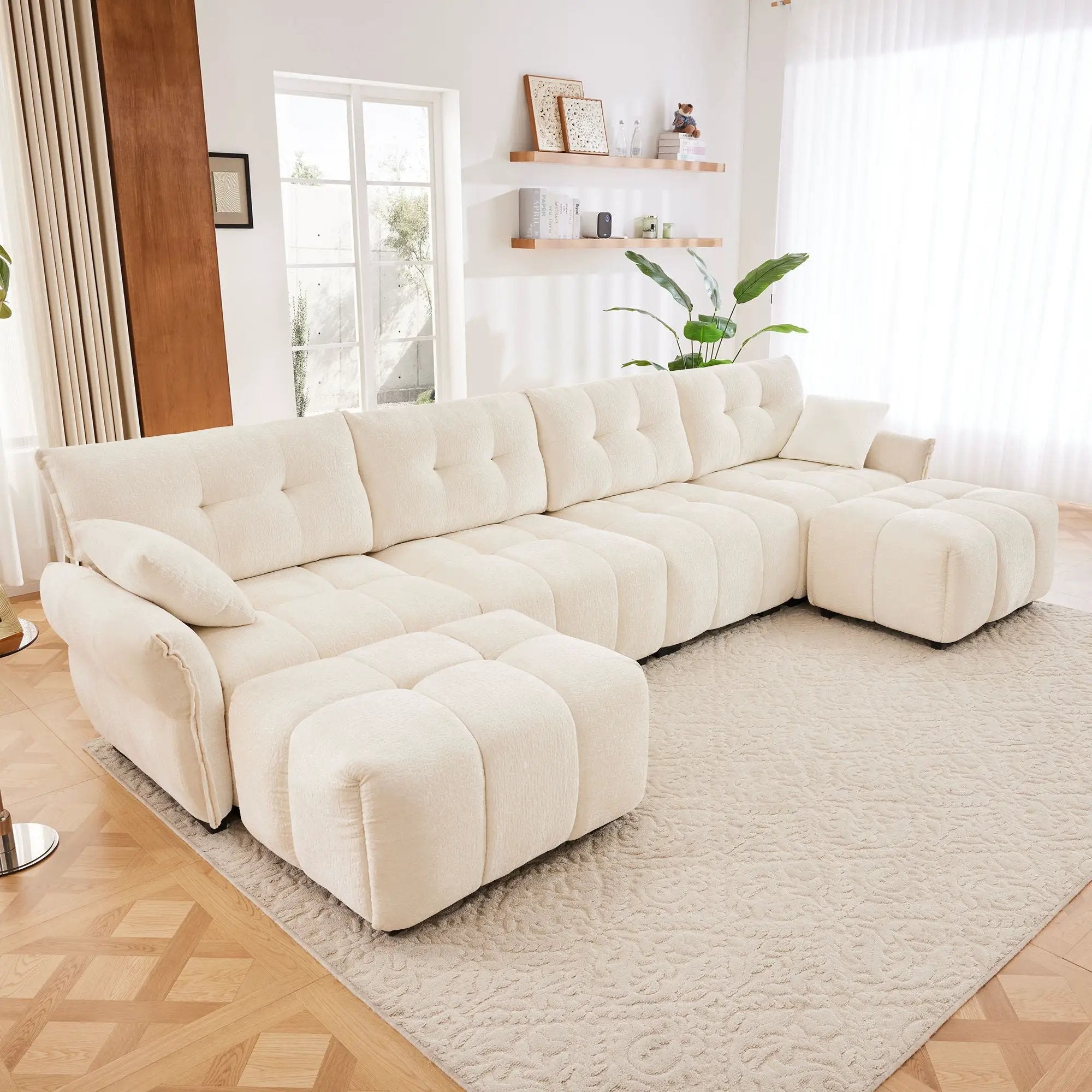 Sofa Set With Ottoman And Pillows, Textured, High Resilience Cushions by HouseOfZazla