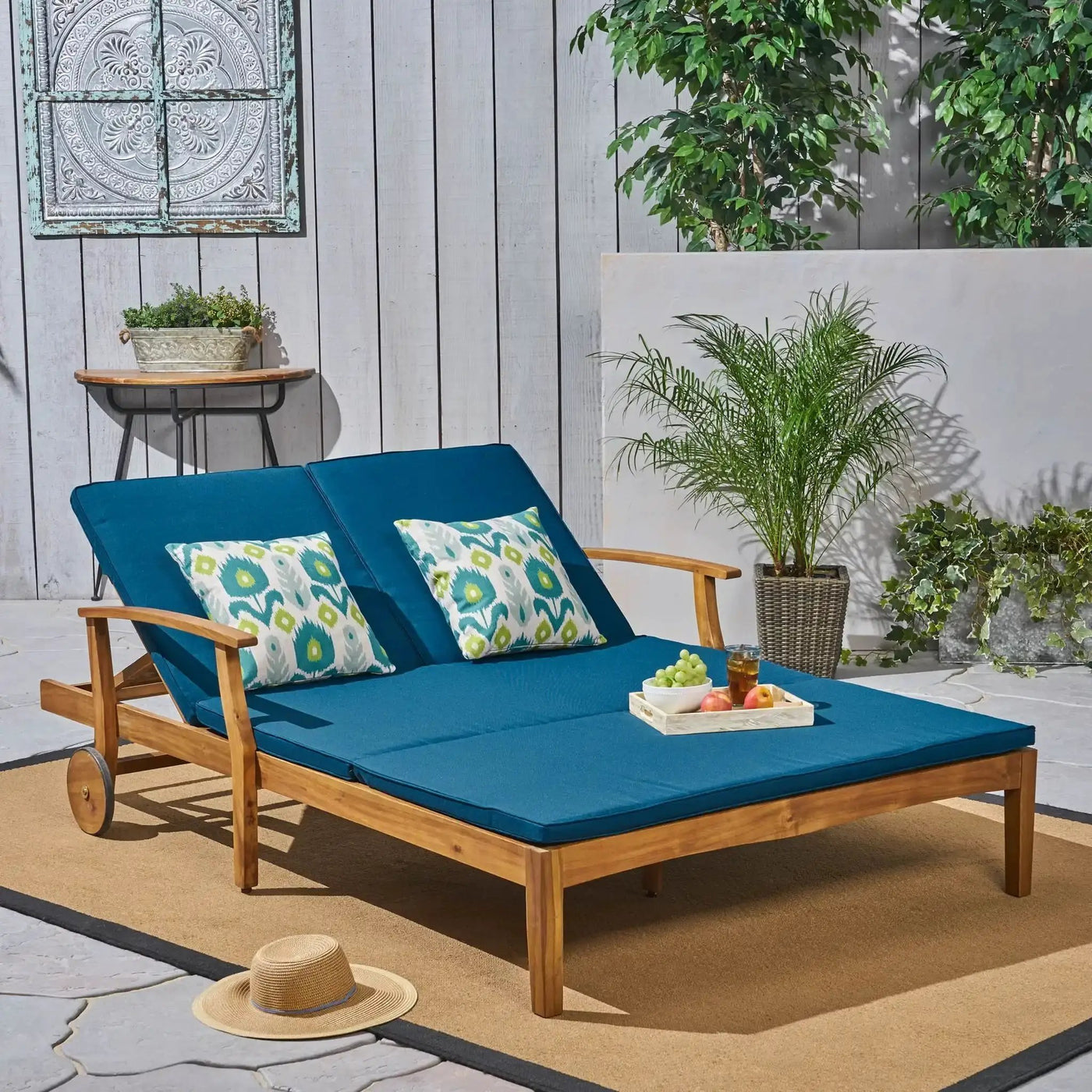 Etherealize Outdoor Adjustable Double Chaise Lounge With Water Resistant Cushions by HouseOfZazla