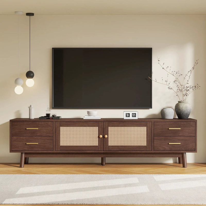 70" TV Stand With Doors For TVs Up To 80", Media Console With 4 Drawers & Cable Holes - Dark Brown by HouseOfZazla