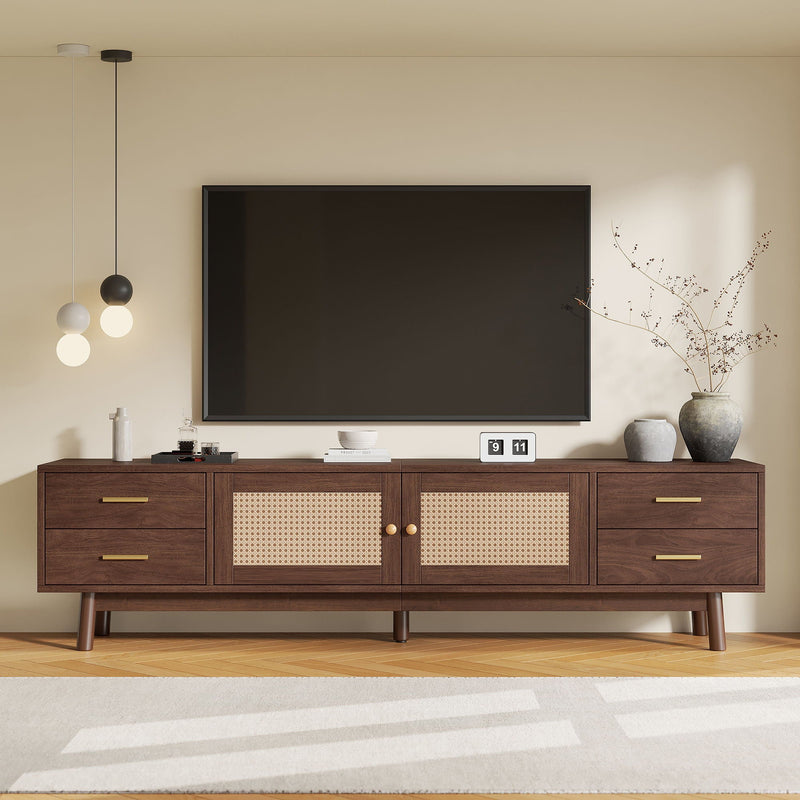 70" TV Stand with Rattan Doors & 4 Drawers - Dark Brown, photo 14 of 15