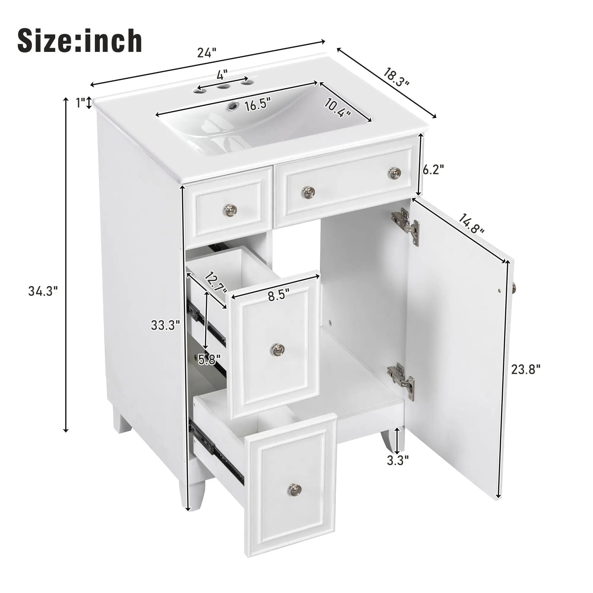 Transitional Style Bathroom Vanity Cabinet With Ceramic Sink by Unique Piece Furniture