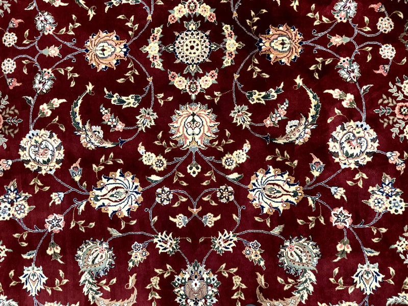 Sino Persian Rug 9x11, Burgundy and Navy Blue, Fine 200 KPSI, Floral Allover by Jewel Rugs