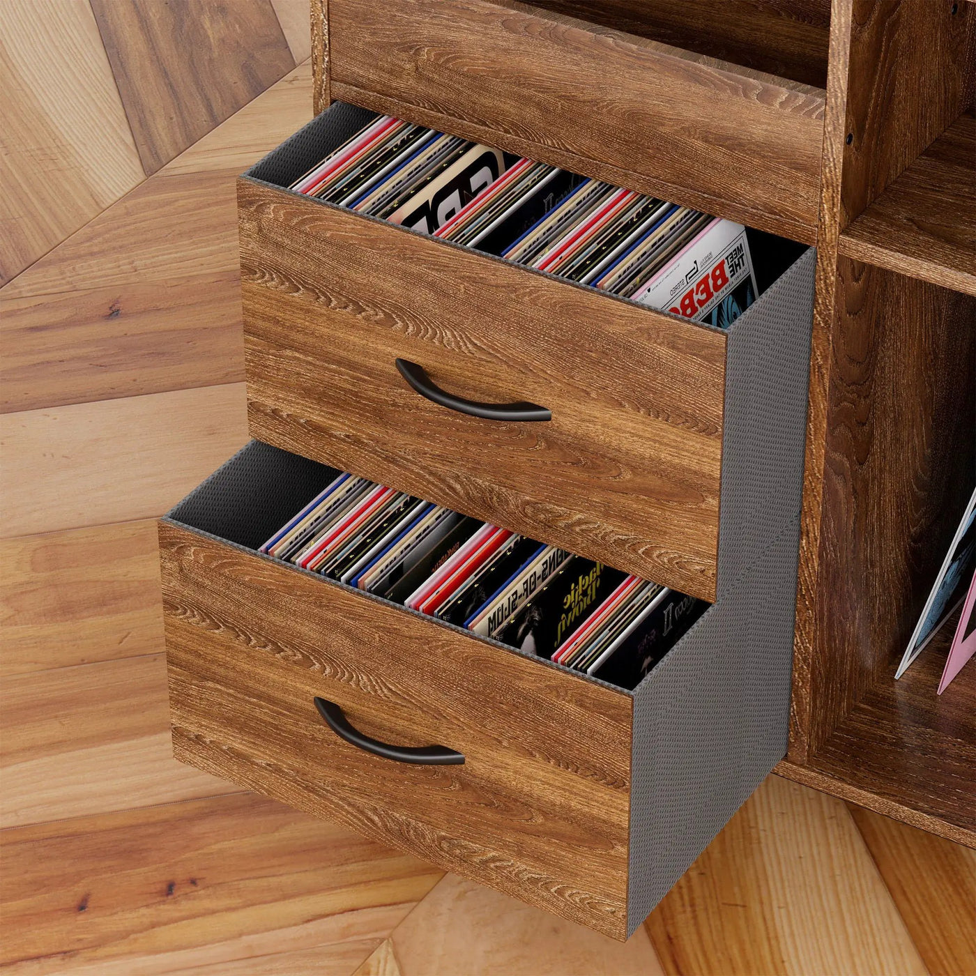 Eco-Friendly Vinyl Record Player Stand With Flip-Top Storage, Media Console With Dual Outlets And Dustproof Drawers by HouseOfZazla