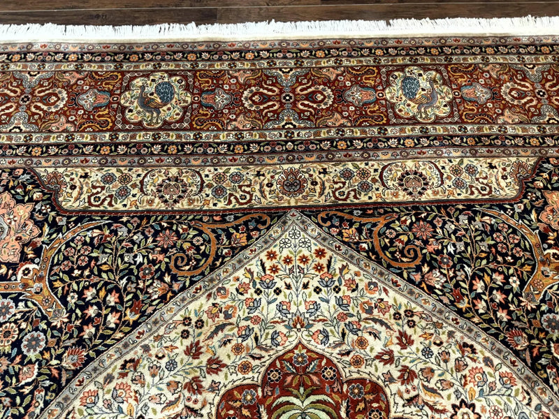 Wonderful Pak Persian Rug 9x12, Very Fine 260 KPSI, Floral Peacocks, Handmade Vintage Wool Rug by Jewel Rugs