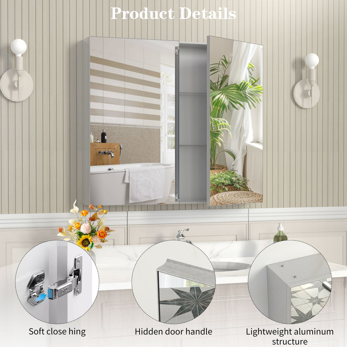 Metal Medicine Cabinet with Adjustable Shelves and Mirror - Pearl Silver or Dark Brown, photo 7 of 8