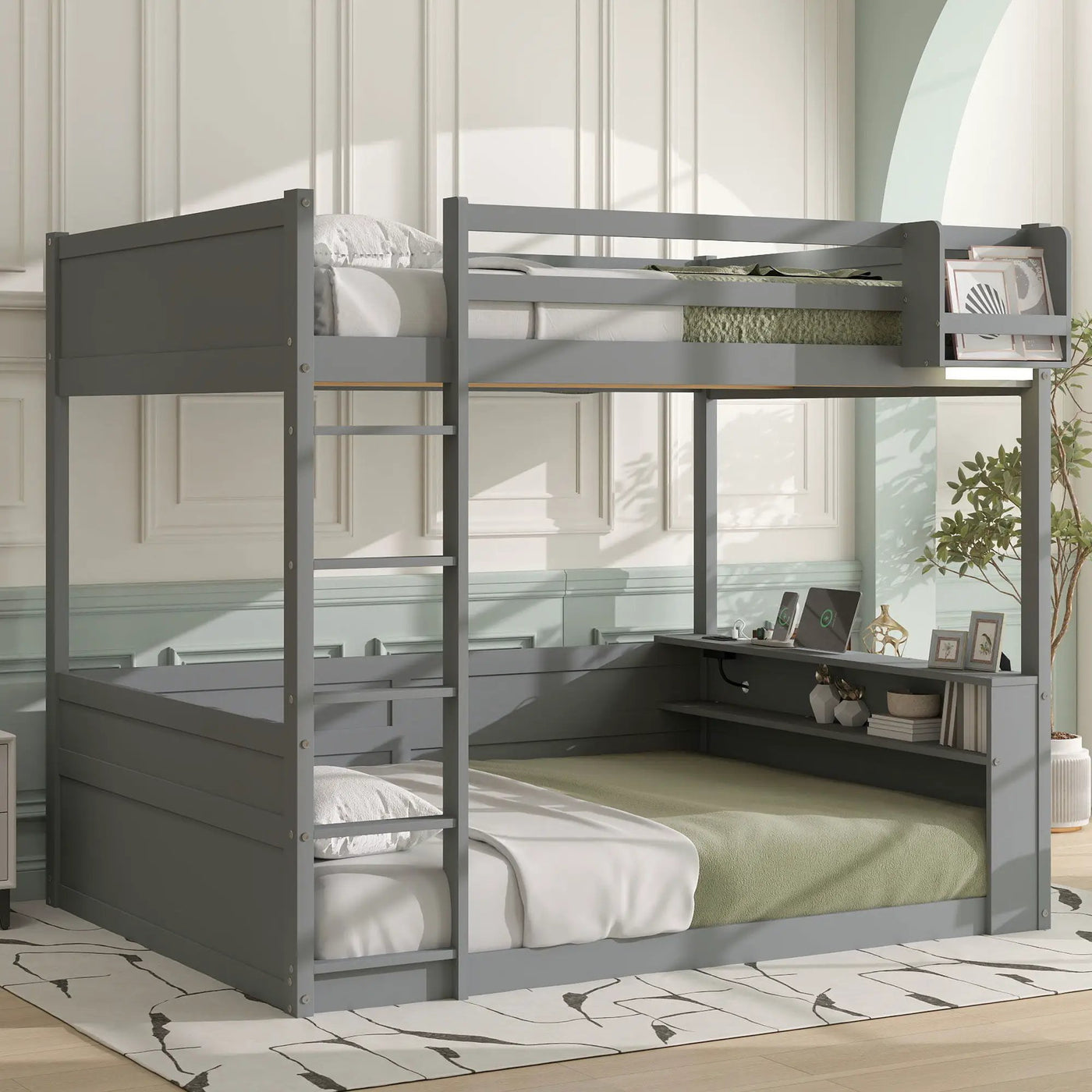 Bunk Bed With Built In Shelves, Storage Box, LED Light And USB Charging Station by HouseOfZazla