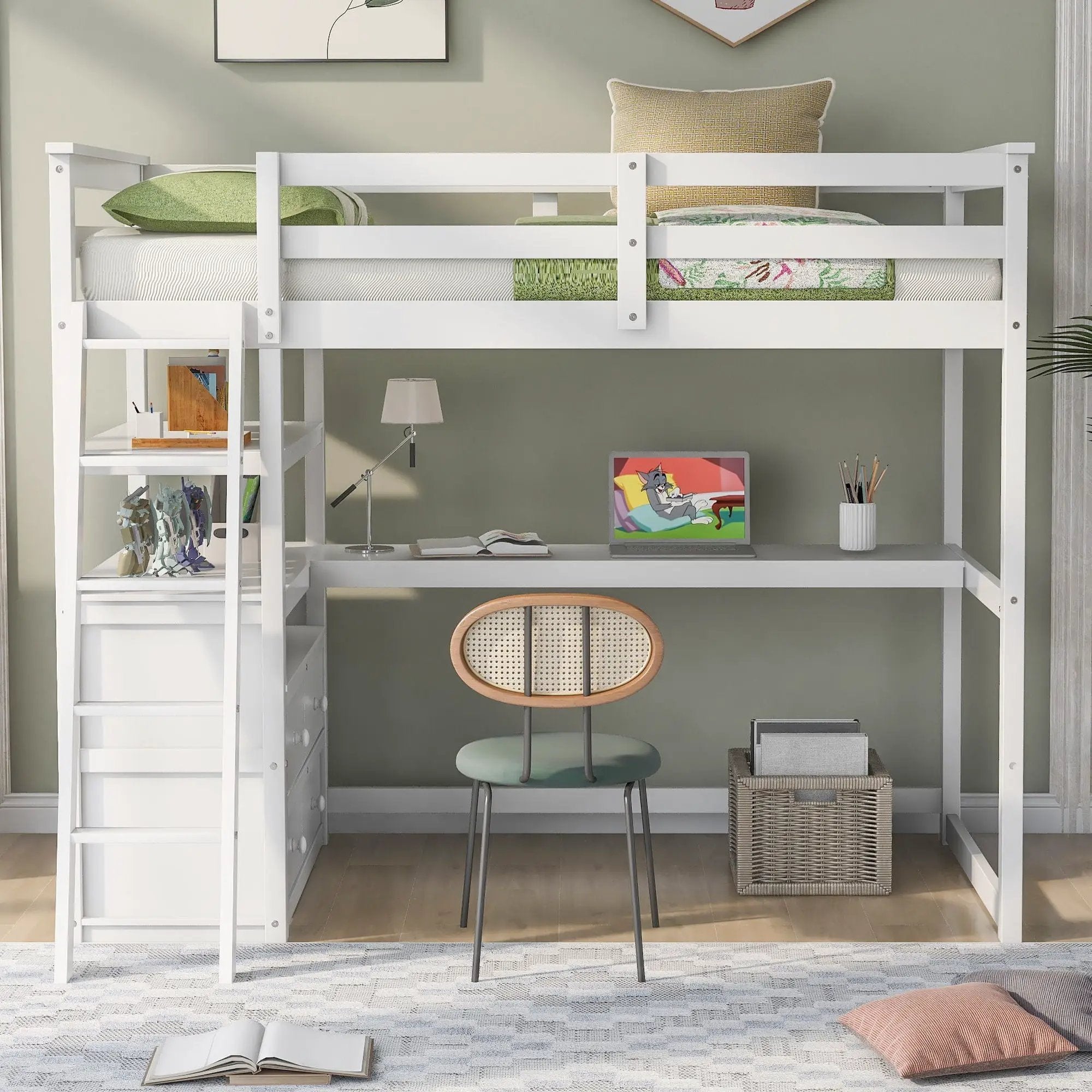 Modern Loft Bed With Built In Desk, Shelves, And 2 Drawers by Unique Piece Furniture