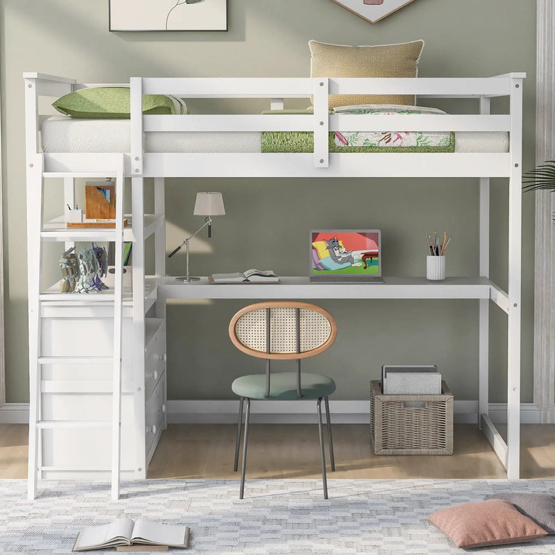 Modern Loft Bed With Built In Desk, Shelves, And 2 Drawers by Unique Piece Furniture