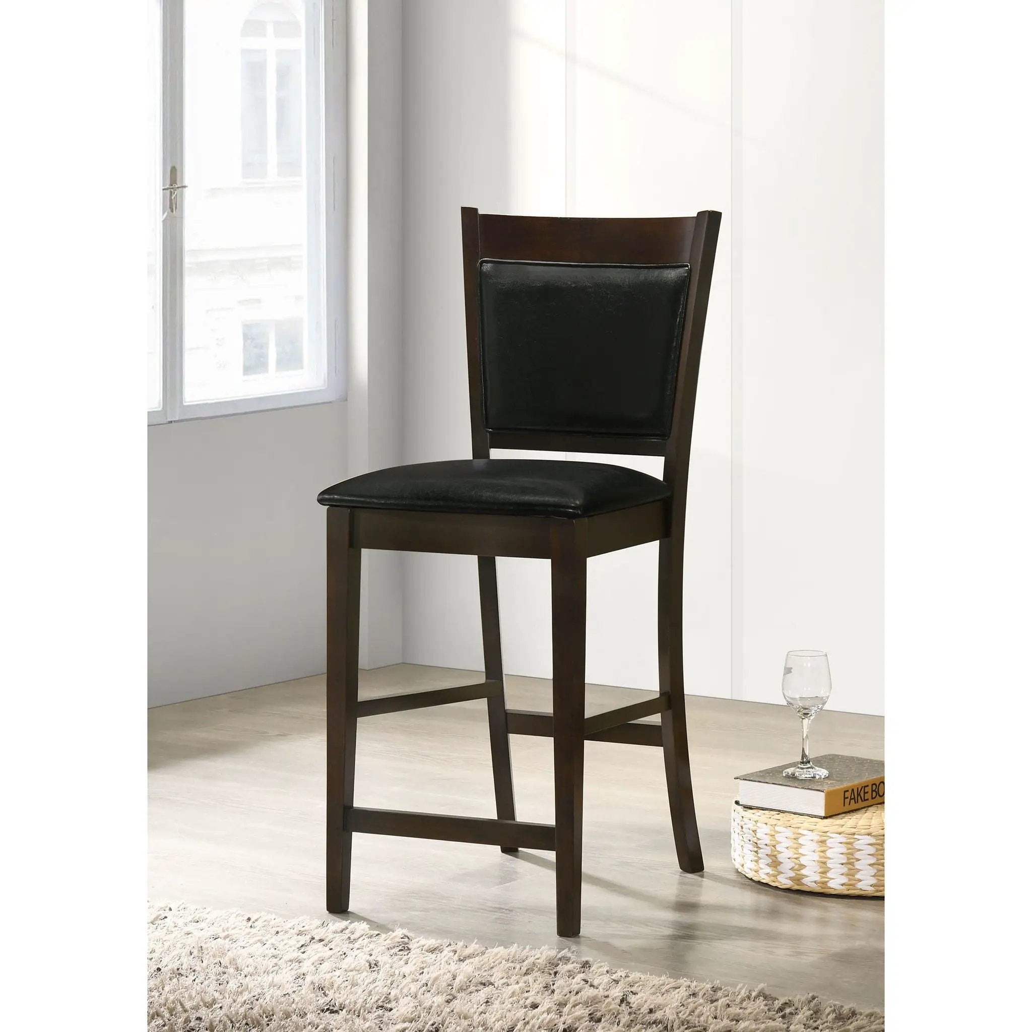 Upholstered Counter Height Stools (Set of 2) - Black / Espresso by HouseOfZazla