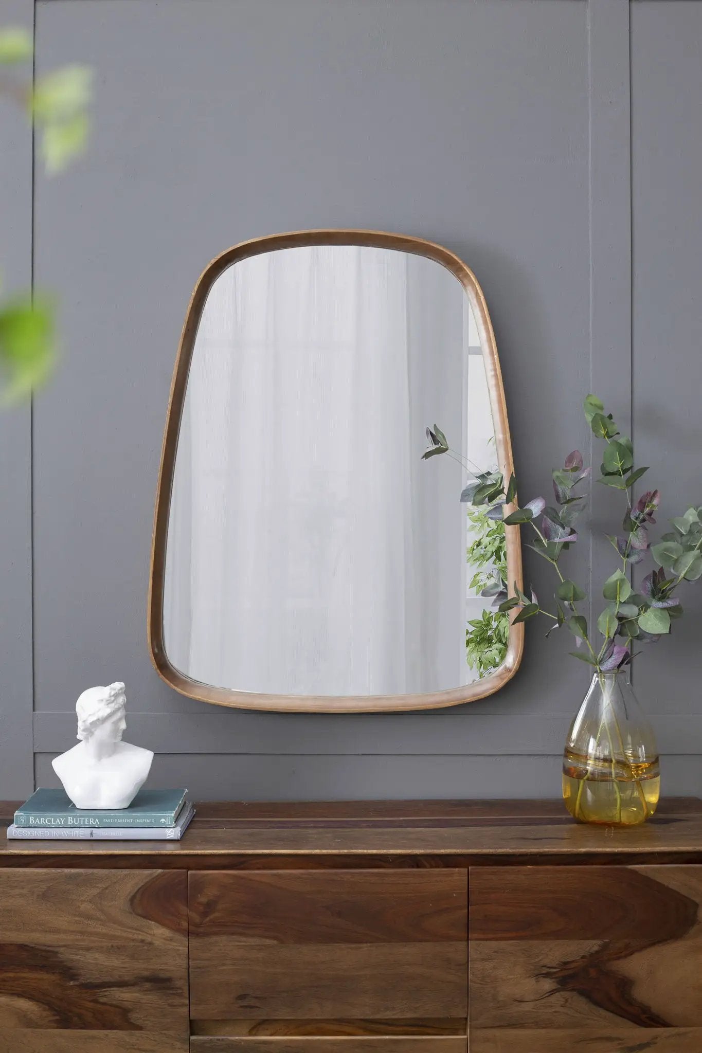 Irrgeular Mirror With Wood Frame, Wall Mirror For Living Room Bathroom Entryway - Brown by Unique Piece Furniture