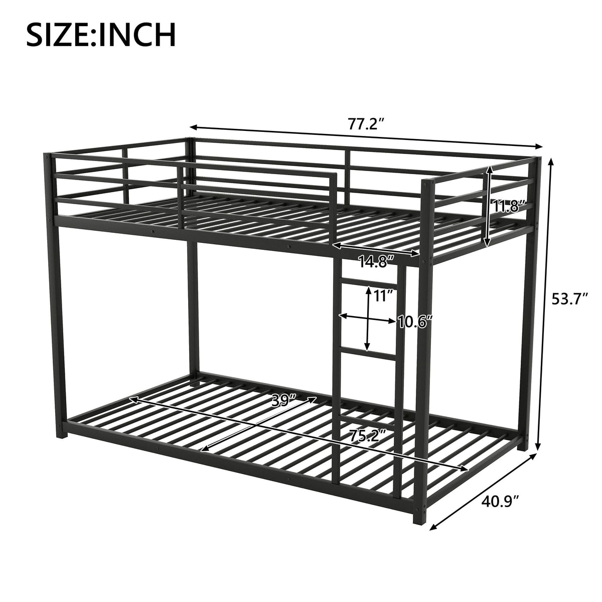Metal Bunk Bed, Low Bunk Bed With Ladder, photo 21 of 21