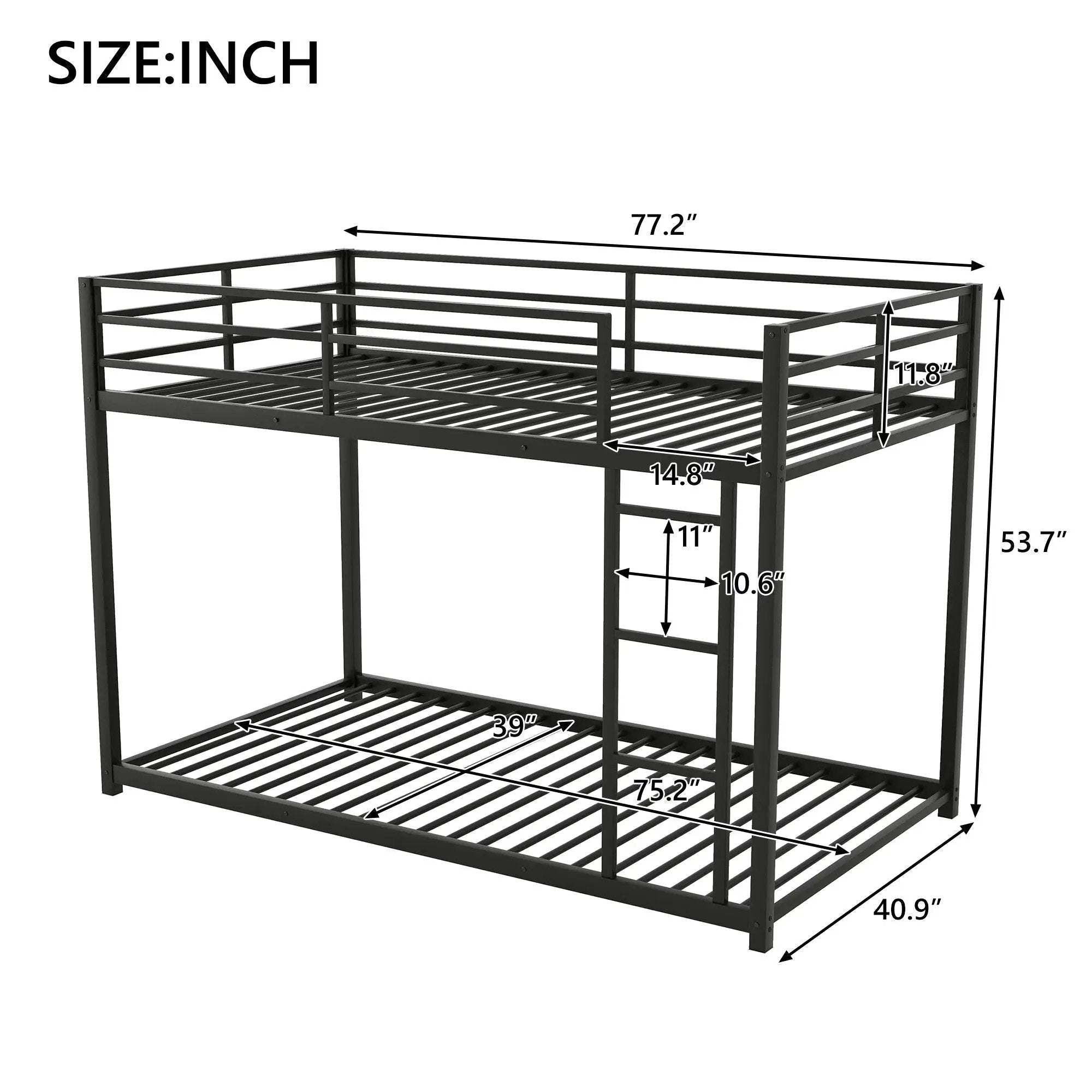 Metal Bunk Bed, Low Bunk Bed With Ladder by Unique Piece Furniture