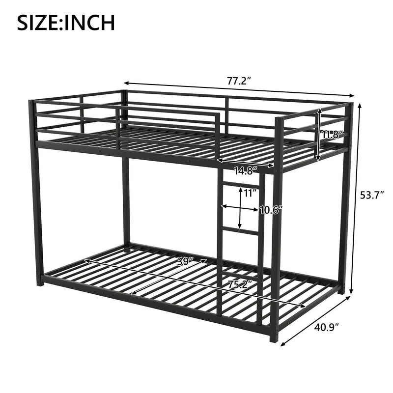 Metal Bunk Bed, Low Bunk Bed With Ladder by HouseOfZazla