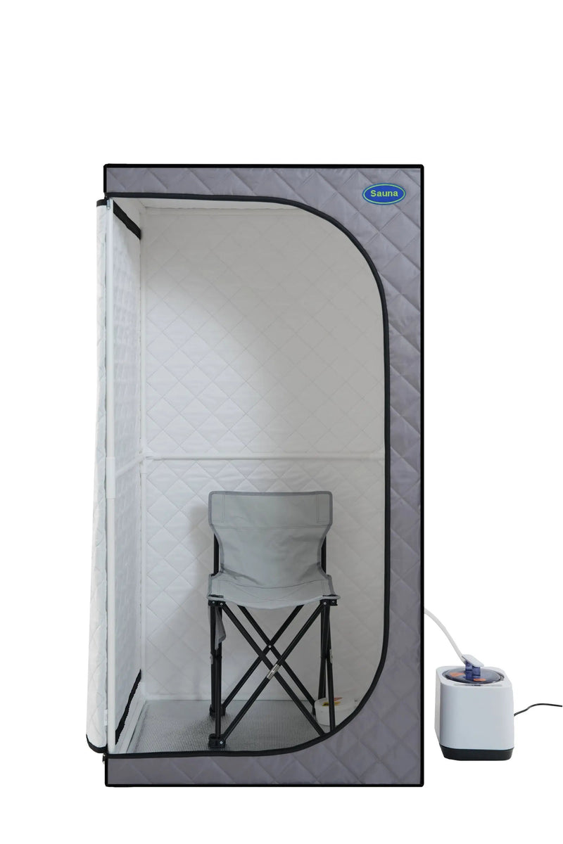 Portable Grey Mini Plus style Steam Sauna tent–Personal Home Spa, with Steam Generator, Remote Control, Foldable Chair, PVC pipes. Easy to Install,fast heating, with FCC & UL Certification by HouseOfZazla