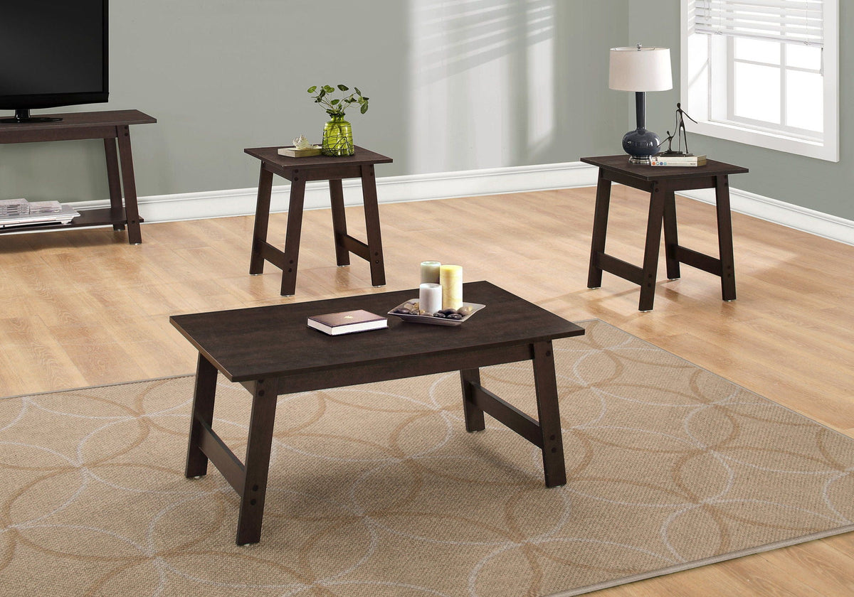 Wood Table Set of 3 with Coffee Table and End Tables - Multiple Colors