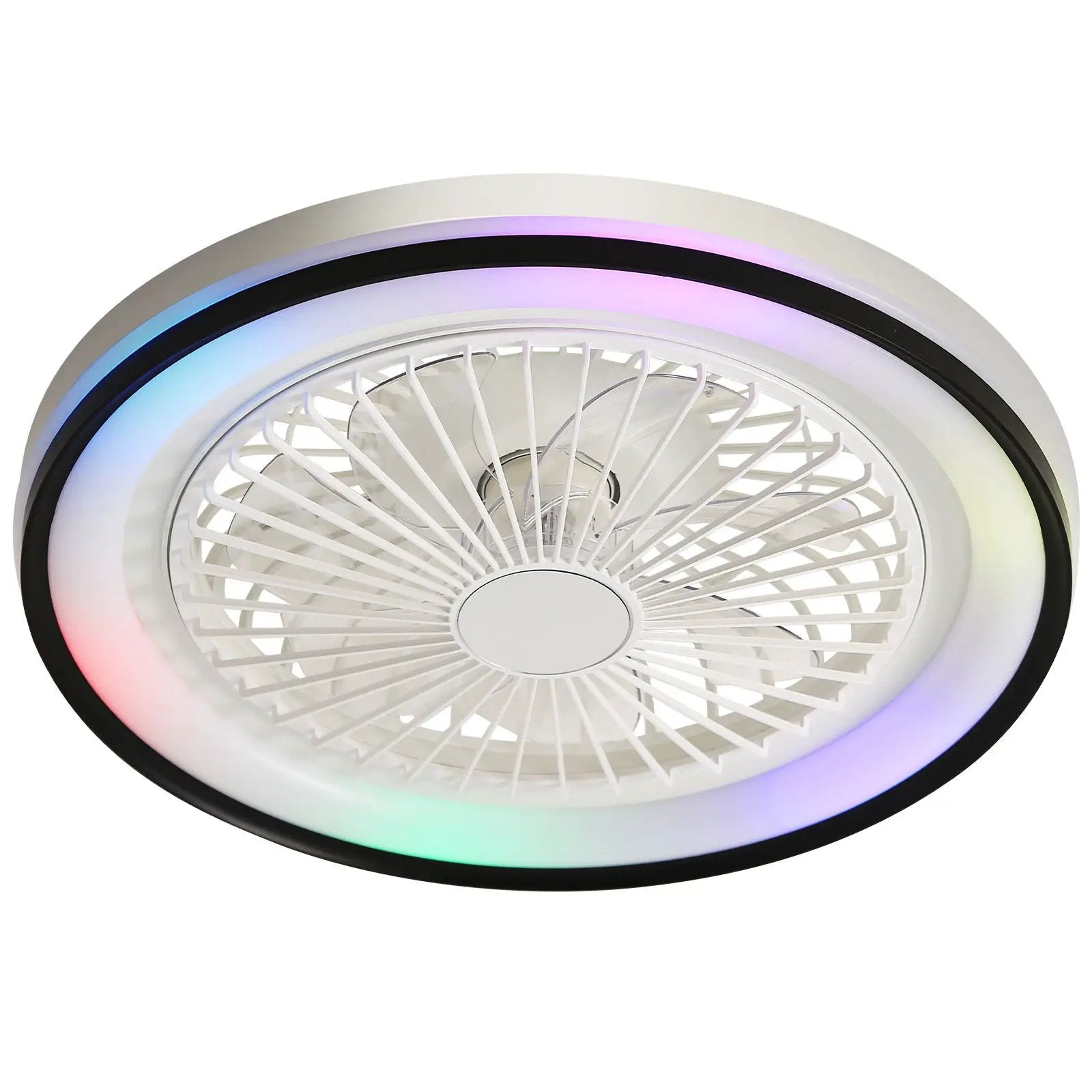 RGB Dimmable LED Enclosed Ceiling Fan With Light Flush Mount Bladeless, 6 Speed, Remote Control - White by Unique Piece Furniture