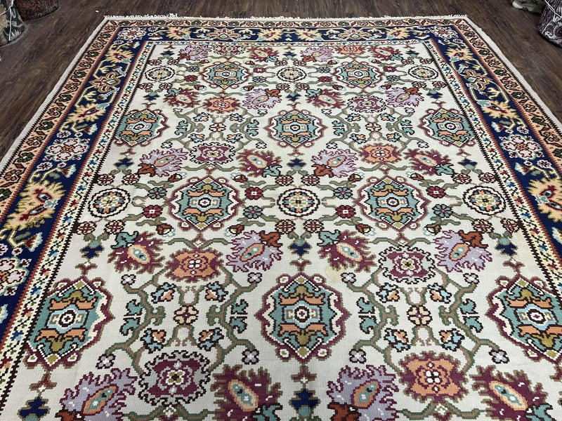 Antique Turkish Kilim Rug 7x10 Allover Pattern, Ivory Cream Maroon Light Blue, Wool Flatweave Hand Woven, Large Kilim, Vintage Kilim Carpet by Jewel Rugs