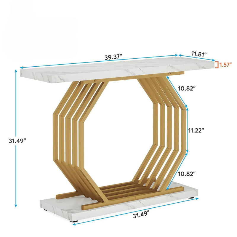 Accent Entryway Console Table With Geometric Bas For Living Hallway - White / Gold by HouseOfZazla