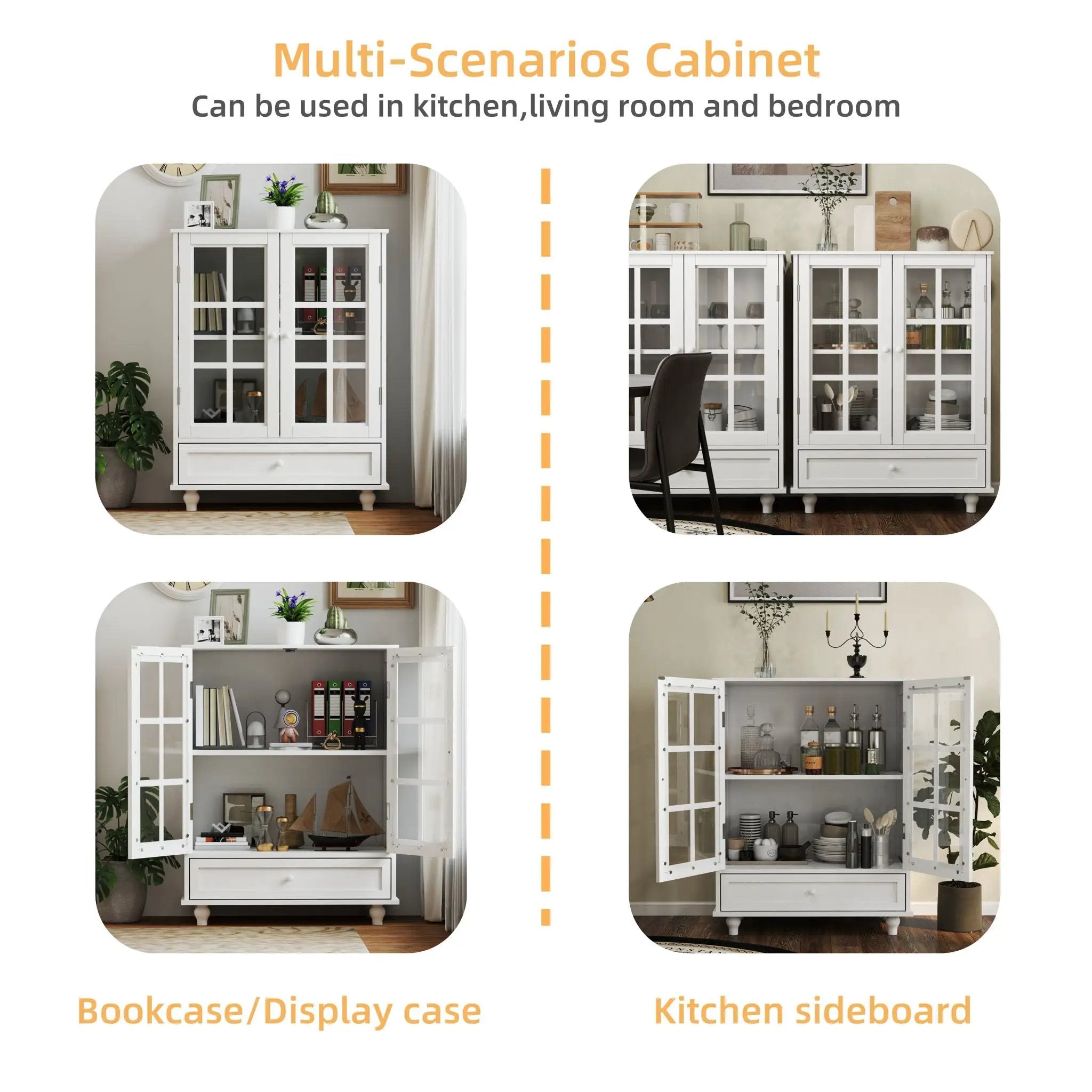 Minimalist Buffet Cabinet With Double Glass Doors And Drawer by HouseOfZazla