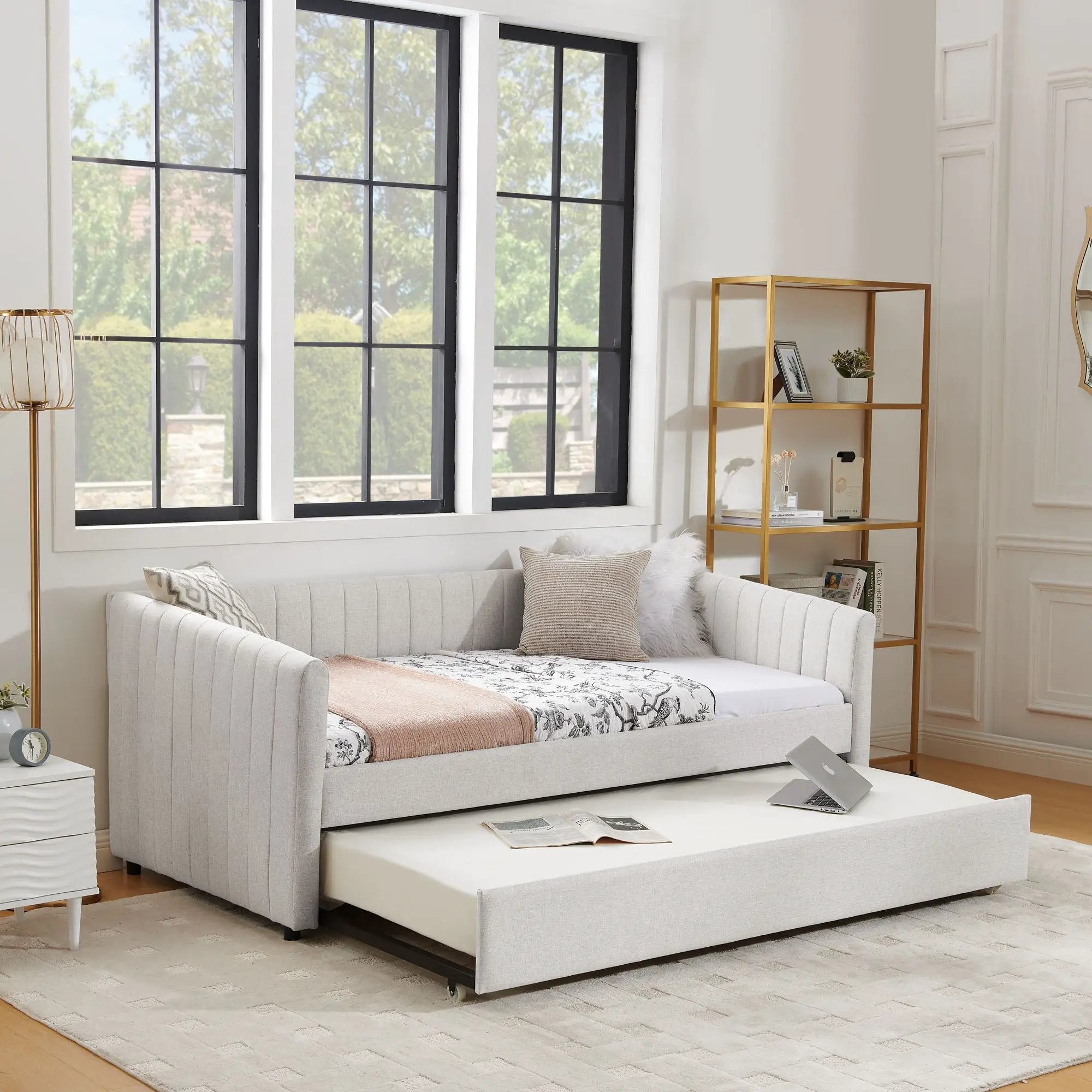 Upholstered Daybed With Trundle With Vertical Stripes by Unique Piece Furniture