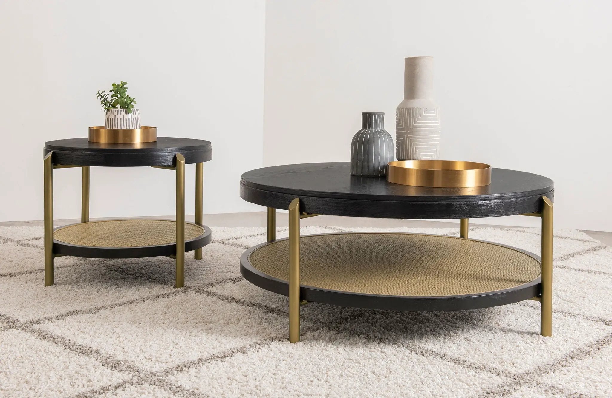 Arini Round Coffee Table With Storage Shelf Black by Unique Piece Furniture