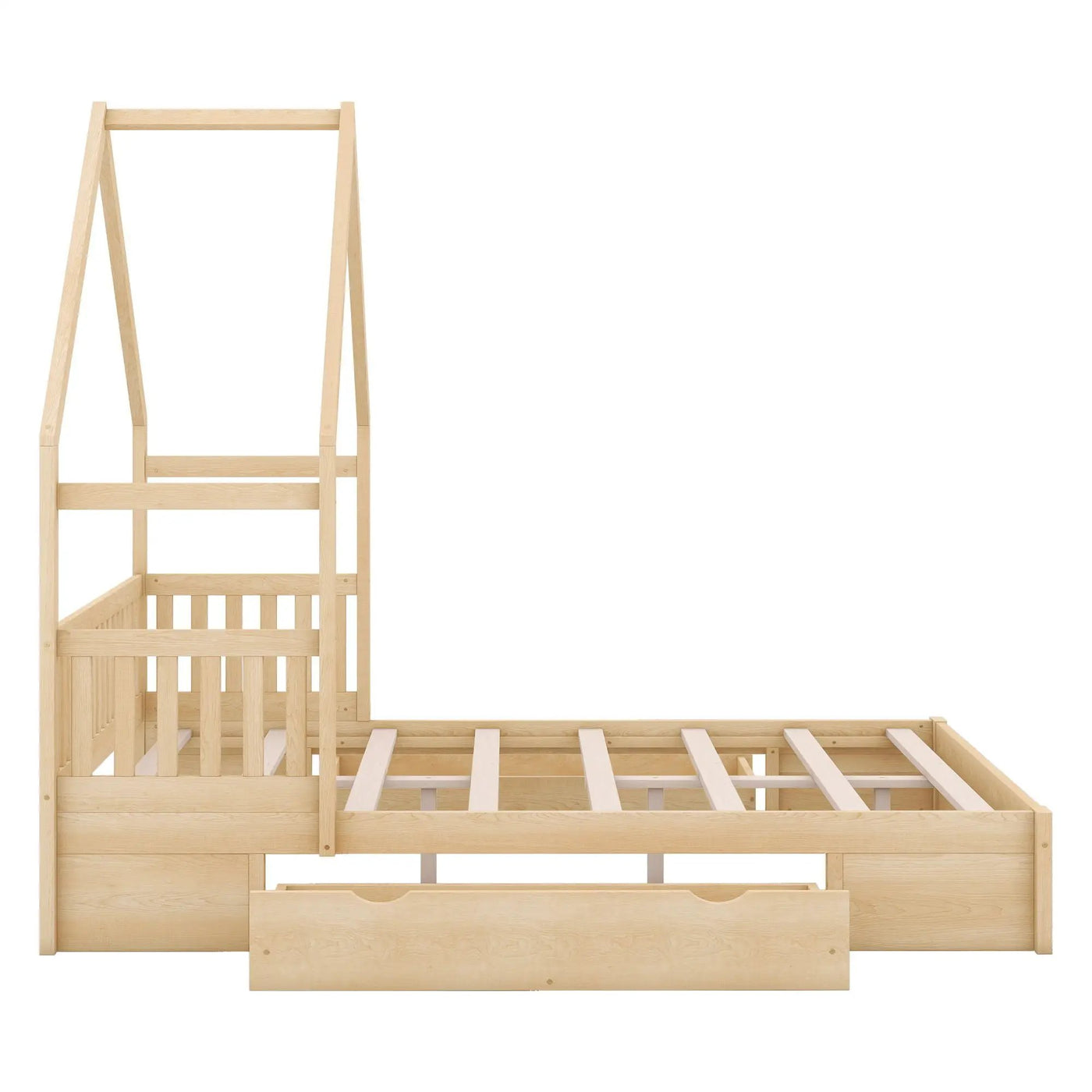 House Style Platform Bed With Guardrail And 2 Drawers by HouseOfZazla