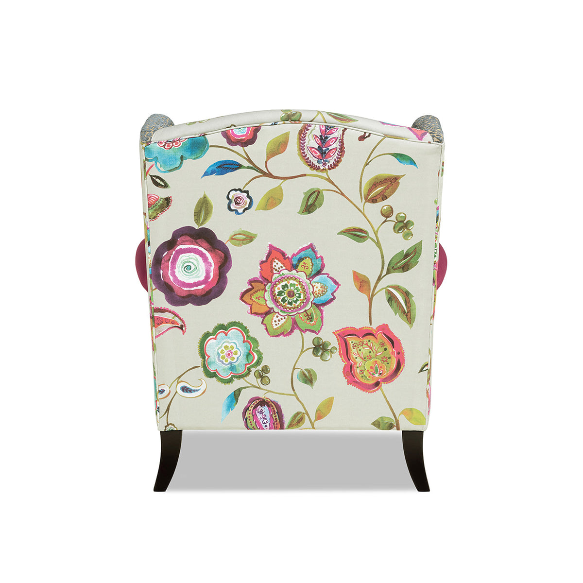 Anya Boho Chic Wingback Accent Arm Chair with Floral Print - Blue or Teal Multi, photo 8 of 10