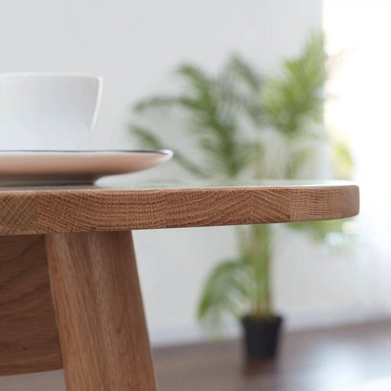 Natural Solid Oak Round Corner Dining Table by BLAKHOM